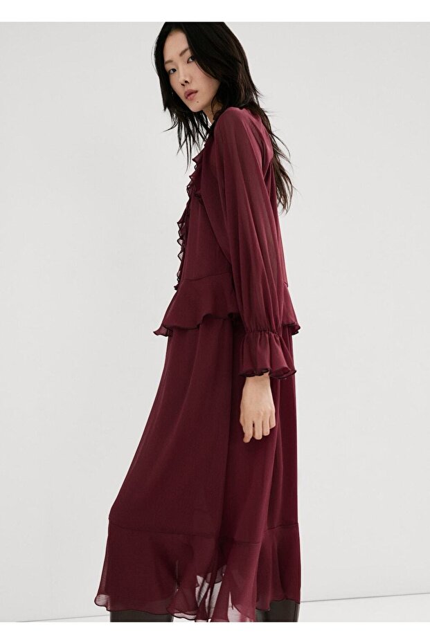 Fırfırlı uzun elbise - 4