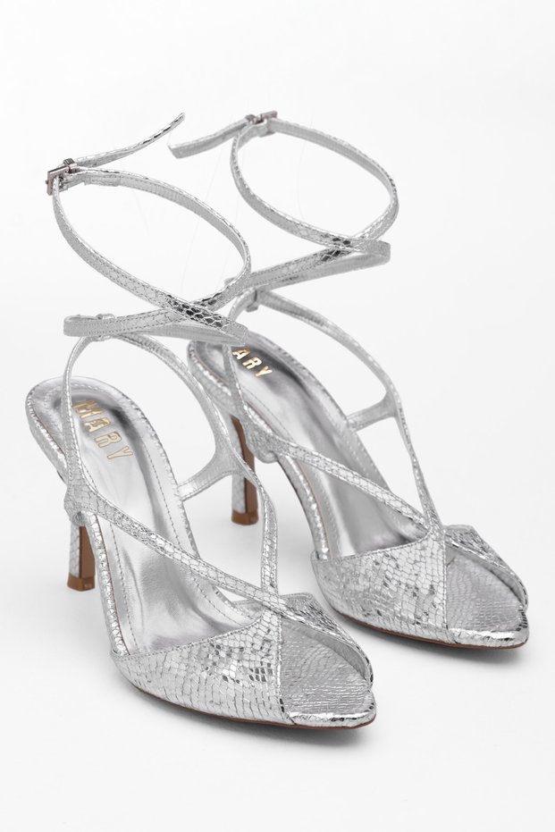 Silver Evening Dress Shoes Women's Heeled Evening Dress Shoes Thin Heeled Wedding Heels
