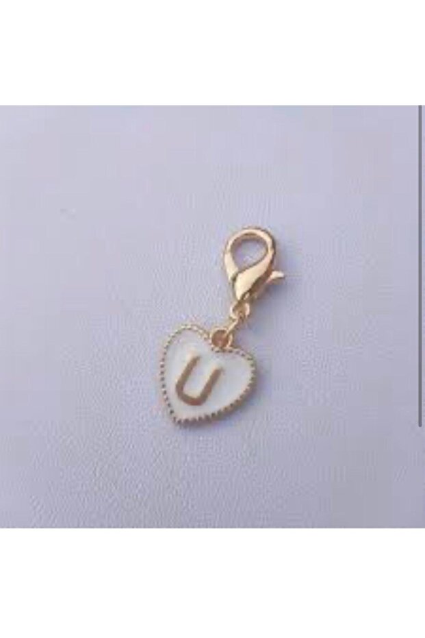 Letter U White Heart Keychain or Bag Ornament