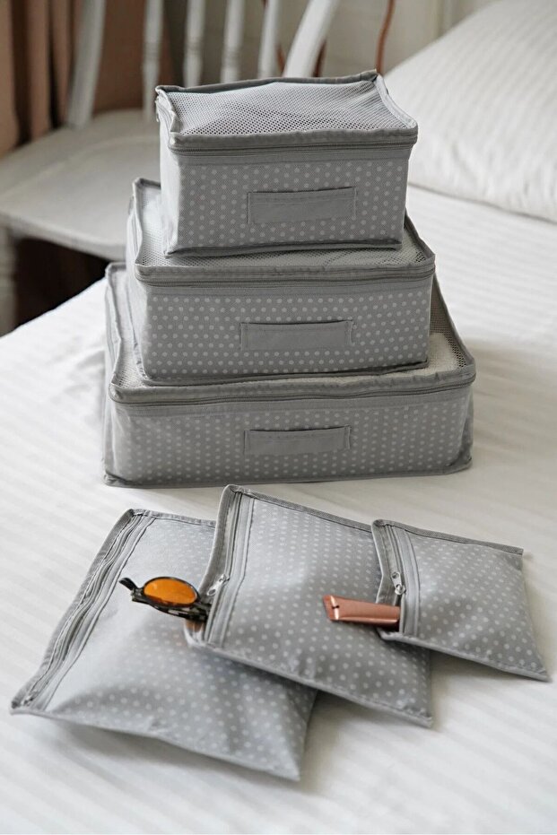 6-Piece Suitcase Organizer Suitcase Organizer Set Travel Bag Gray Polka Dot