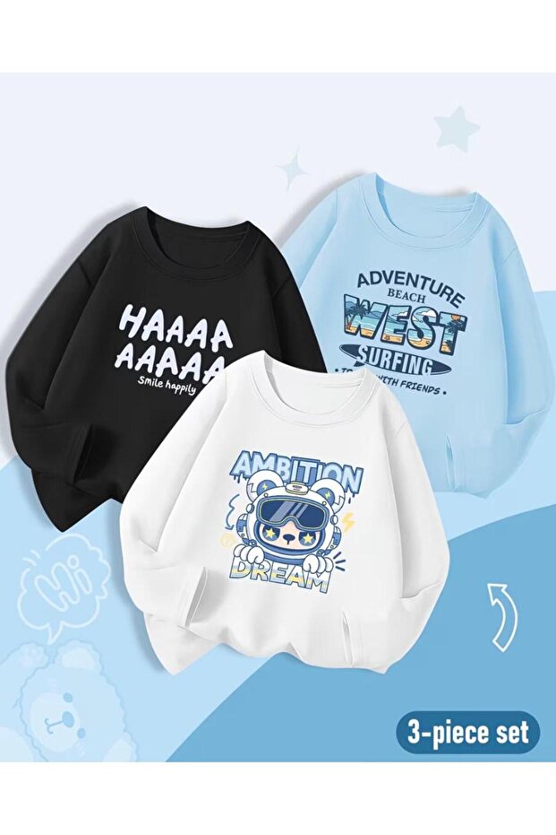 Boys' Ambition Dream Printed 3-Piece Blue-White-Black Sweatshirt
