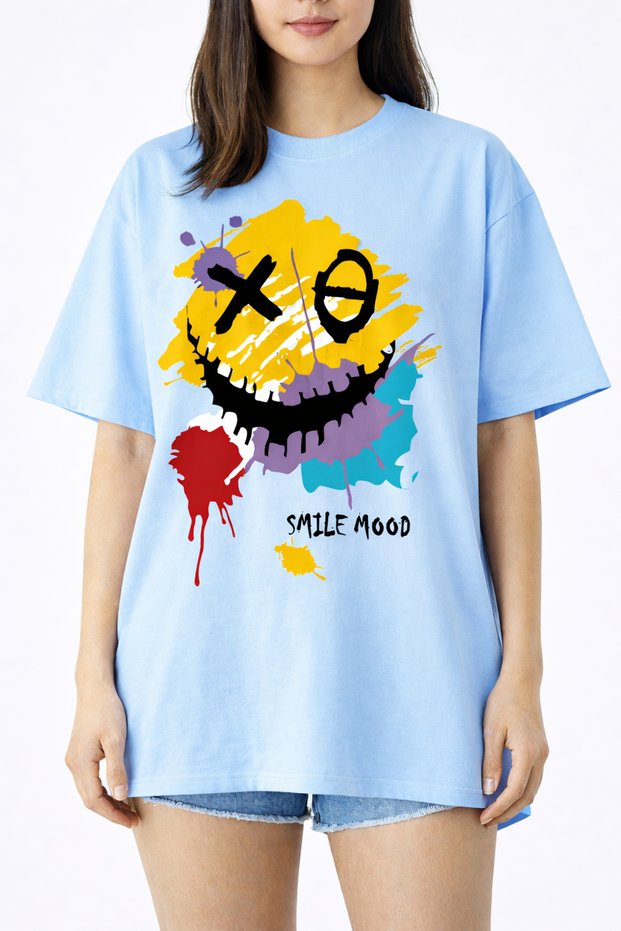 100% Cotton Smile Printed Oversize T-Shirt