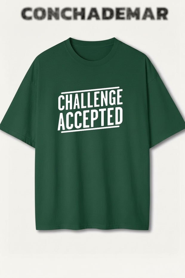 تي شيرت قطني فاخر كبير الحجم مطبوع عليه Challenge Accepted Barney