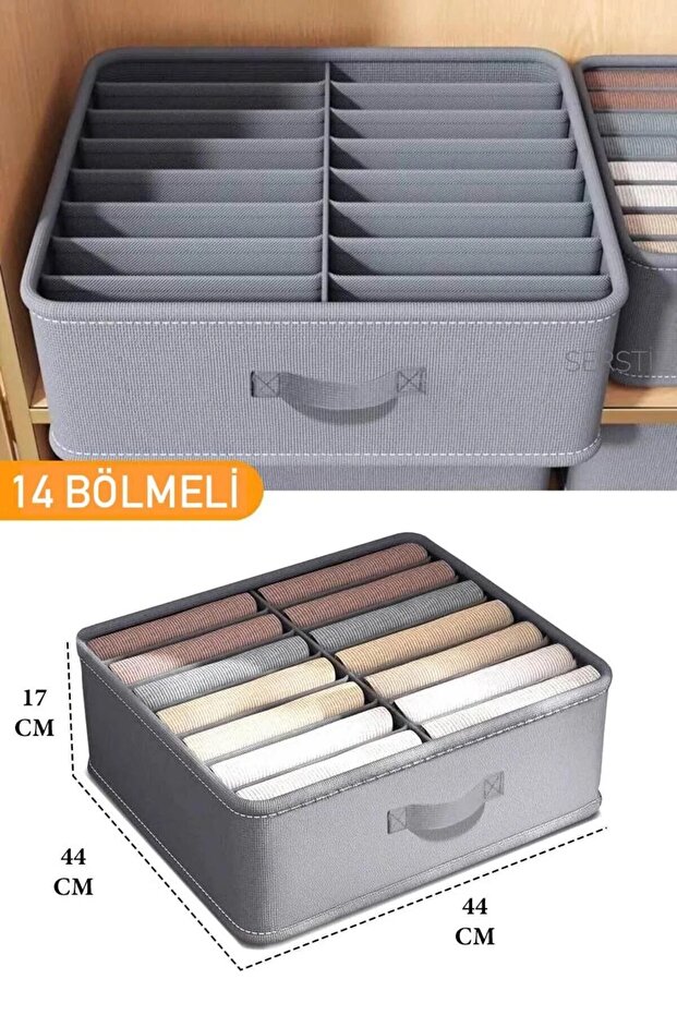 14-Compartment Drawer/Closet Organizer for Clothes, Towels, and Duvets - Foldable Organizer Box - 44X44X17 cm