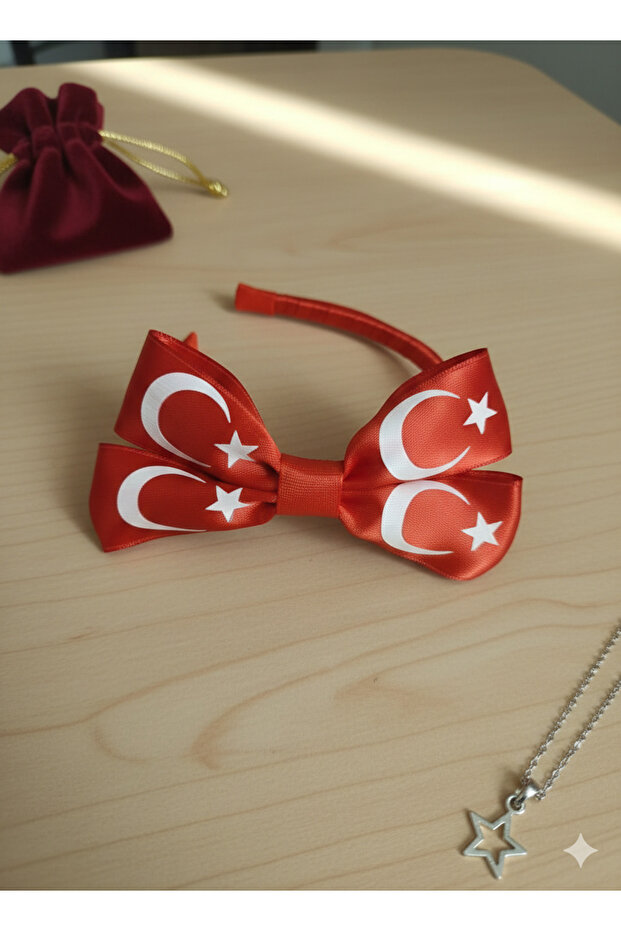 Satin Bow Crown with Turkish Flag and Moon Star, 23 April, 29 October, 18 March, 1 Piece Crown