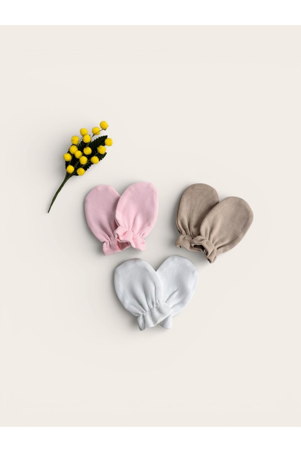 3-Piece Newborn Glove Set / Pink-Ecru-Milk Brown