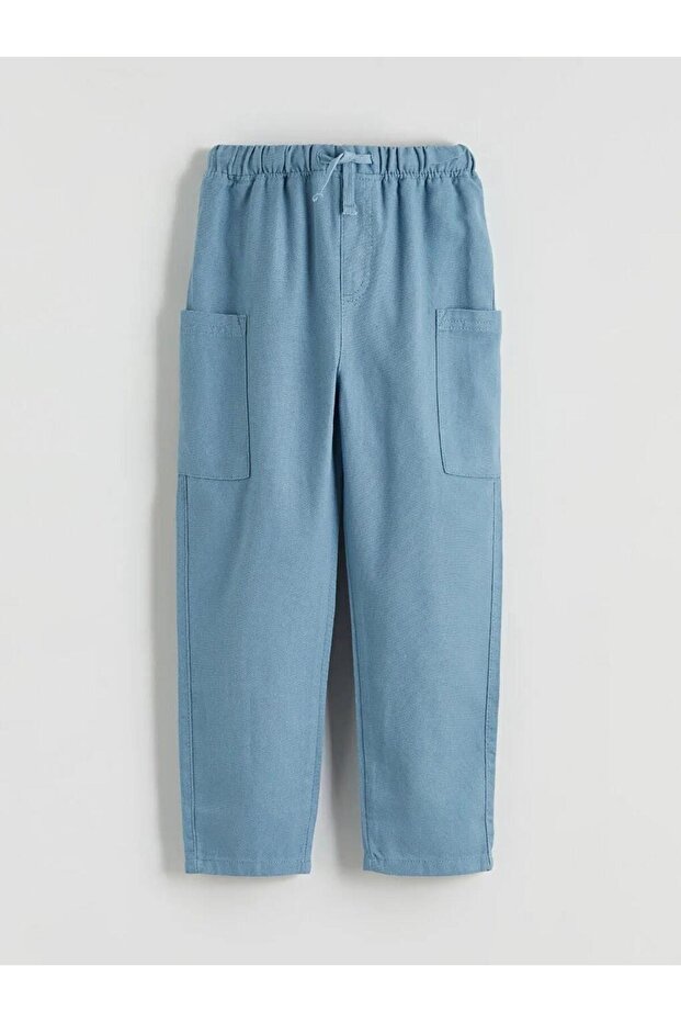 Blue Elastic Waist Linen Blend Boys' Trousers (S6)