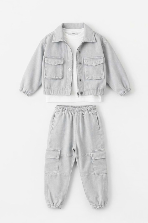Boy's Bell-Bottom Jeans Denim Top and Bottom Set 3-Piece Set - 5-6 Years