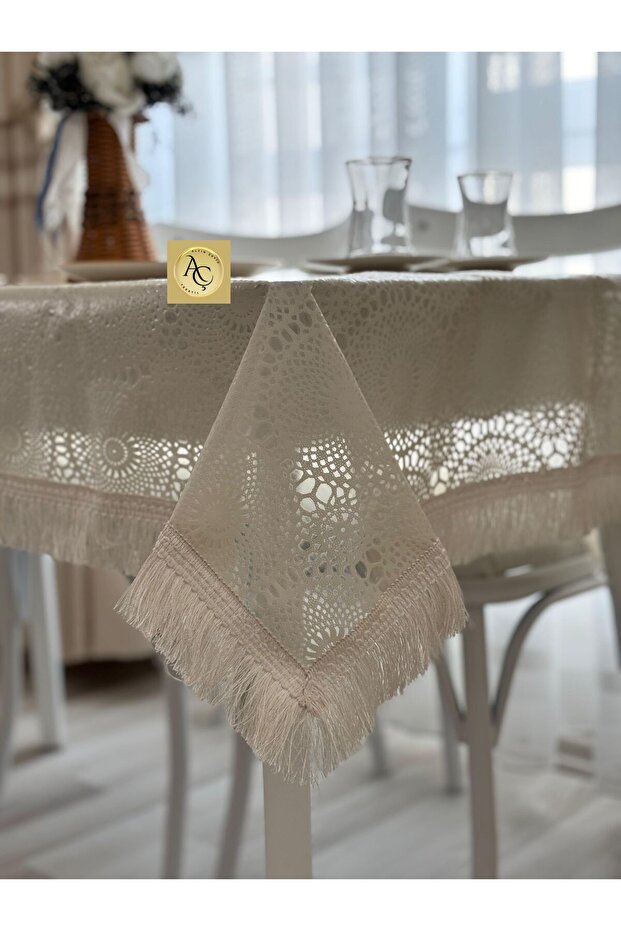 Tablecloth Plastic Ecru Geometric Stylish and Flowing Design –