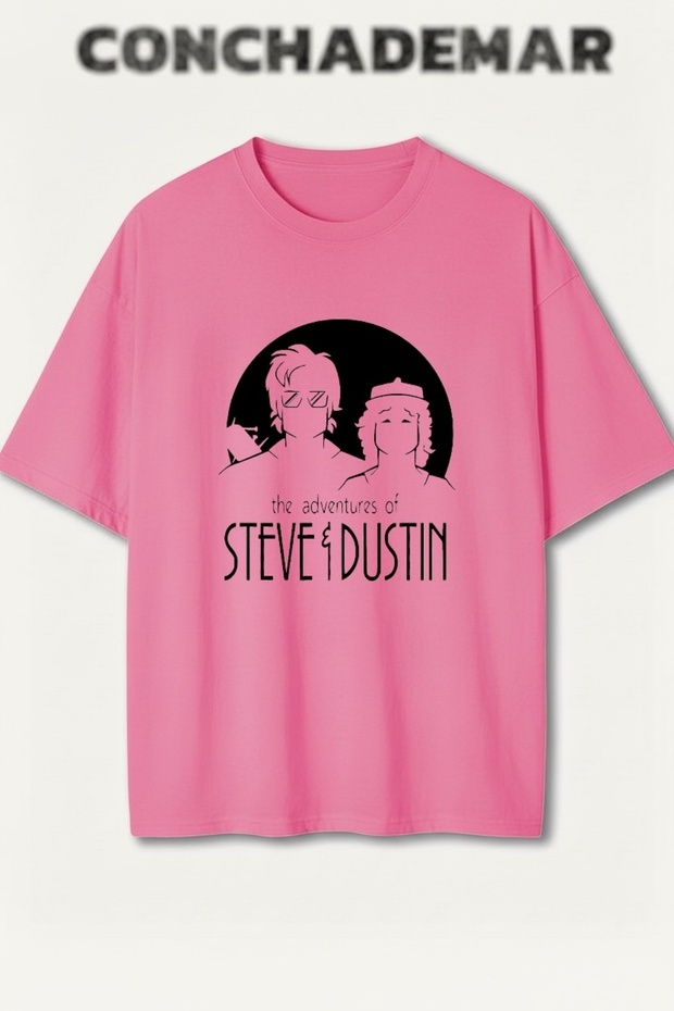 Stranger Things Steve and Dustin Printed Premium Oversize Cotton T-Shirt