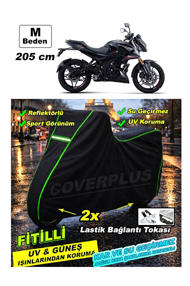 Green Taped Black Motorcycle Tarpaulin, Compatible with All Models, Rainproof