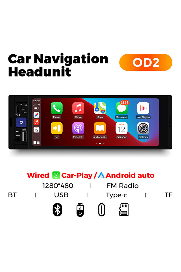 راديو سيارة OD2 Wird CP AA MEKEDE بشاشة 6.86 بوصة 1Din مع CarPlay وAndroid Auto، مشغل وسائط متعددة وفيديو MP5 مع