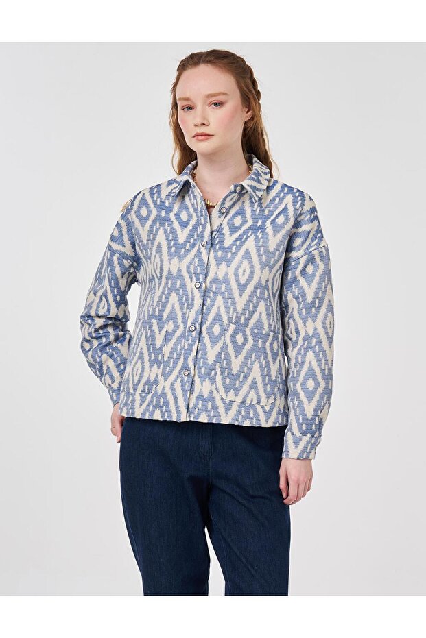 Geometric Pattern Jacket Indigo - 1