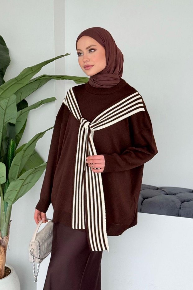Shawl Detailed Casual Tunic Bitter Brown