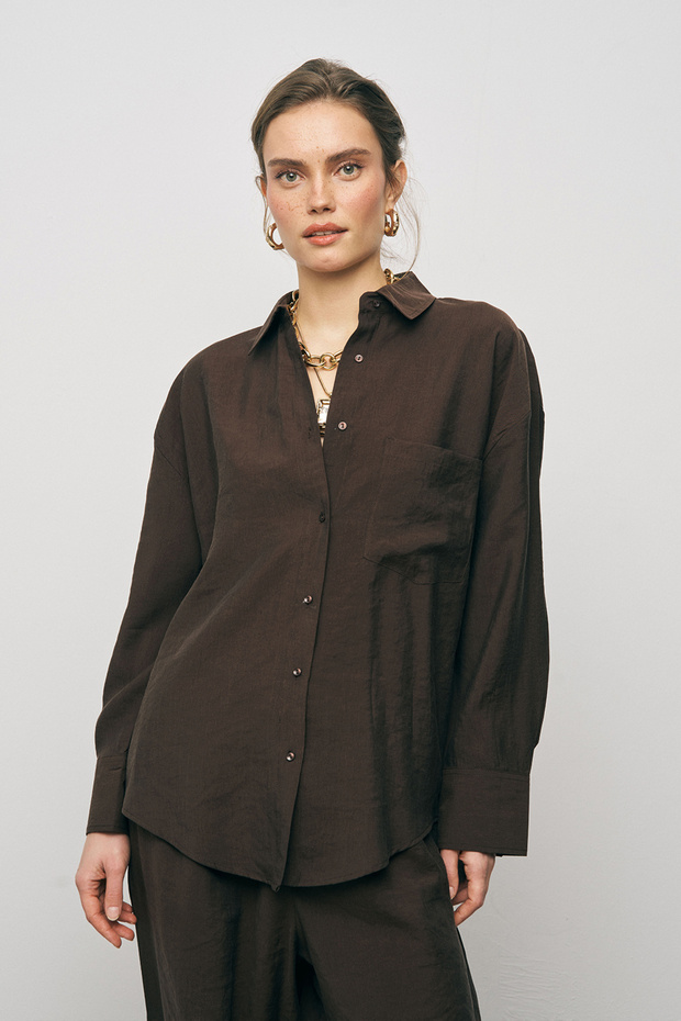 Kadın Düz Renk Basic Gömlek - 1