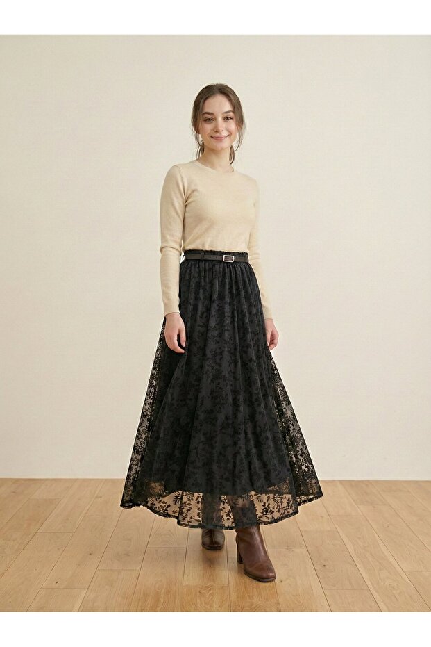 Floral Patterned Tulle Skirt