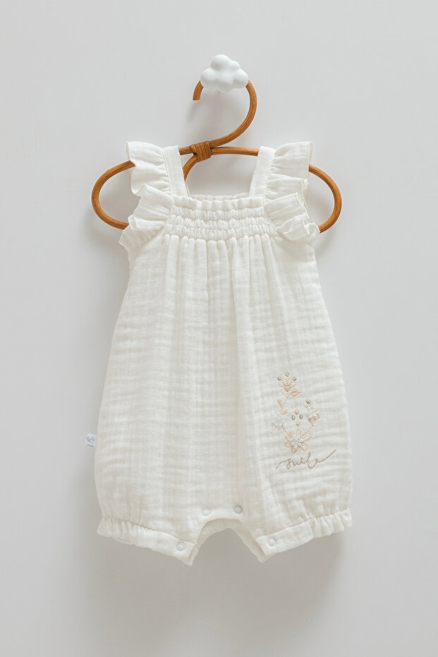 100% Cotton Baby Girl Romper Muslin Fabric Ruffled Embroidered Summer Romper