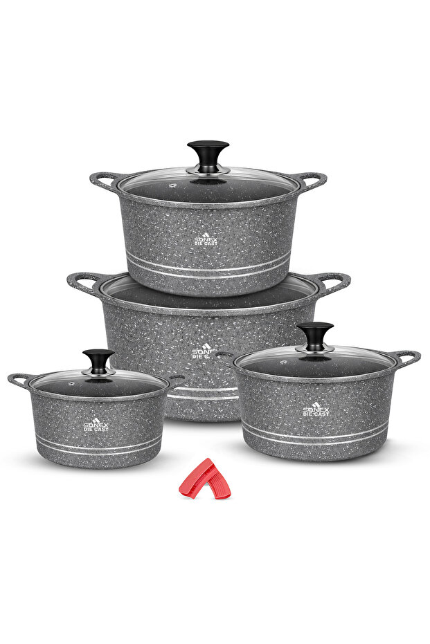 Diecast Eden King 10-Piece Non-Stick Cookware Set (Grey Marble FInish)