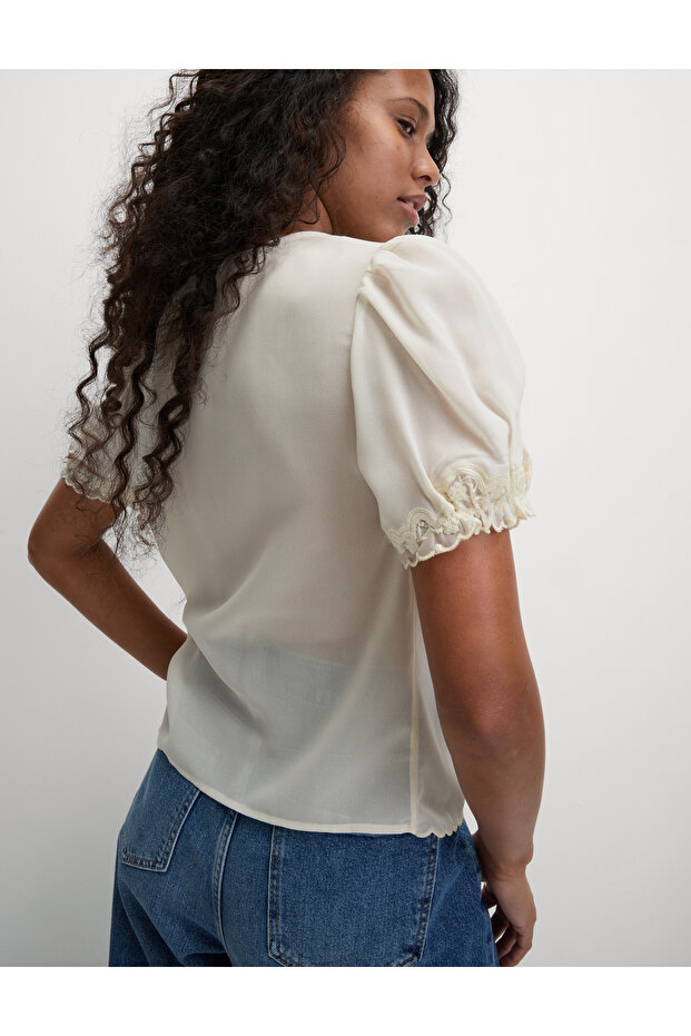 Pliseli Yuvarlak Yaka Bluz - 4