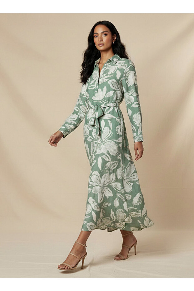 Midi Viscose Shirt Dress with Floral Print