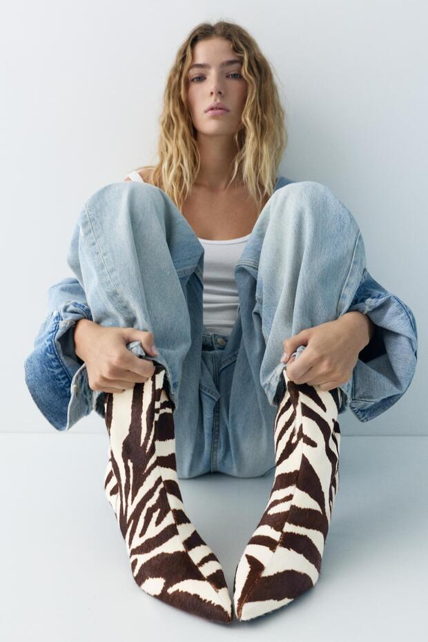 Desenli deri topuklu bot - 1