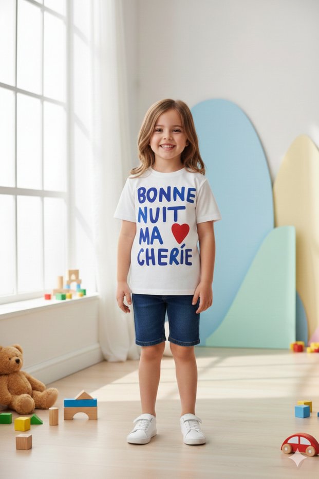 Girl's White Printed Cotton Crew Neck T-Shirt