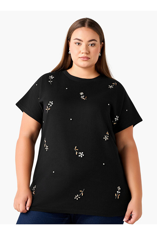 Relaxed Fit Cotton T-shirt with Embellishment