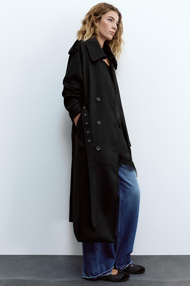 Uzun dökümlü trençkot - 4