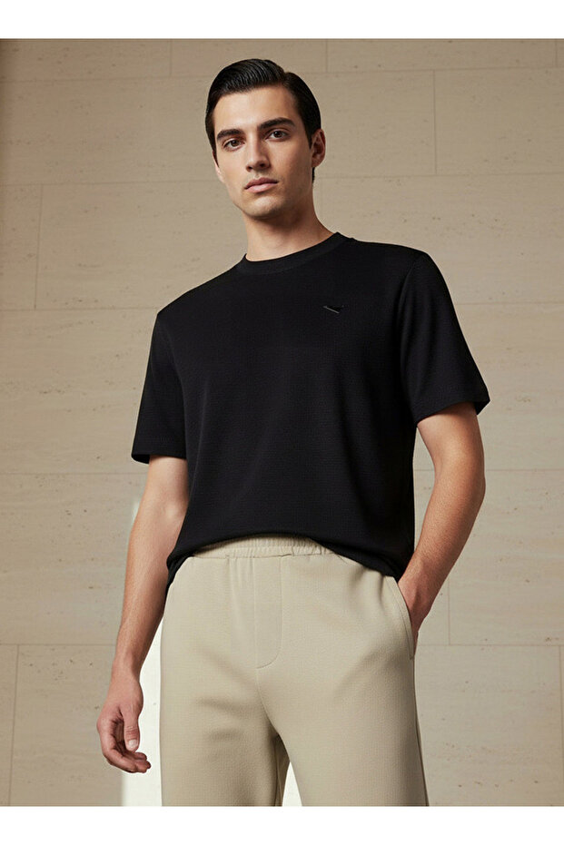 Men Regular Fit Crew Neck Short Sleeves Badge Detail T-shirt