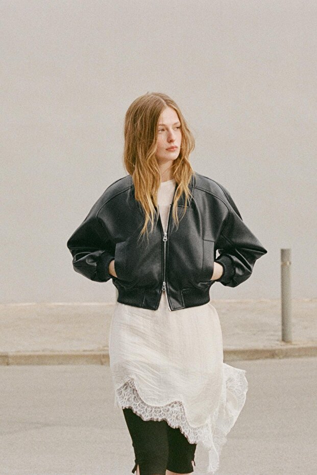 Suni deri bomber ceket - 5