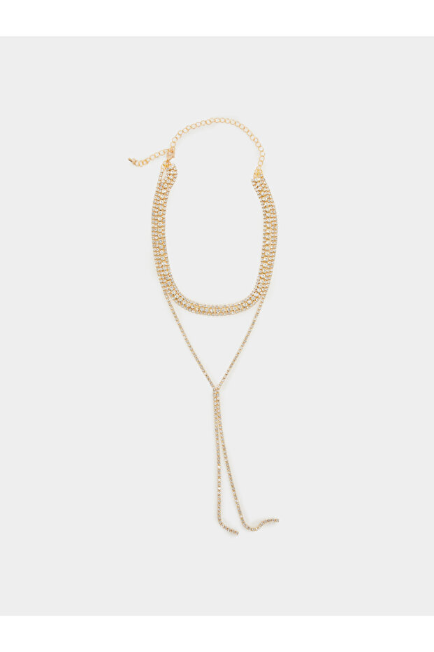 Gold Rhinestone Y Lariat Necklace