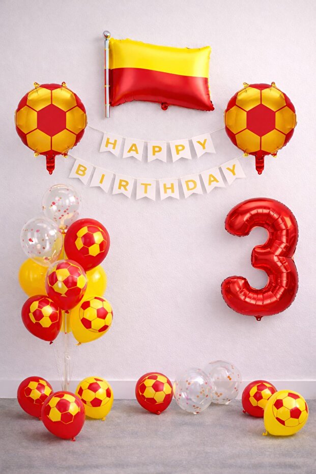 Yellow Red Football Themed 3Rd Birthday Balloon Set