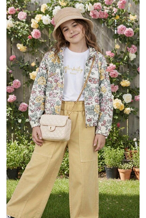 Girl's Floral Embroidered Jacket and Pants 3-Piece Set (3-4/9-10 Years)