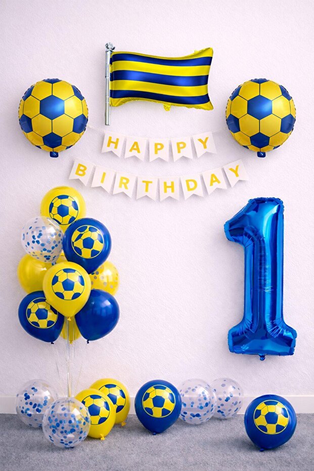 Yellow Navy Blue Football Themed 1St Birthday Balloon Set
