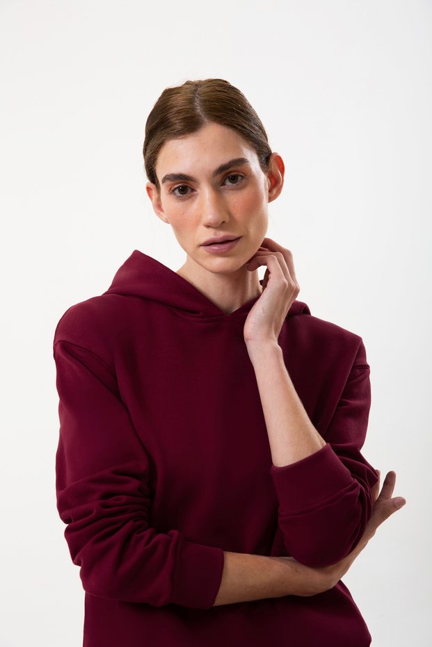 Hooded Organic Cotton Women's Burgundy Hoodie