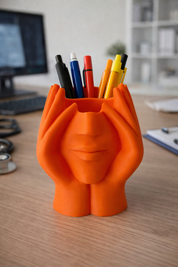 🎨 Modern Design 3D Printed Decorative Pen Holder – Desktop Accessory with Face Figure