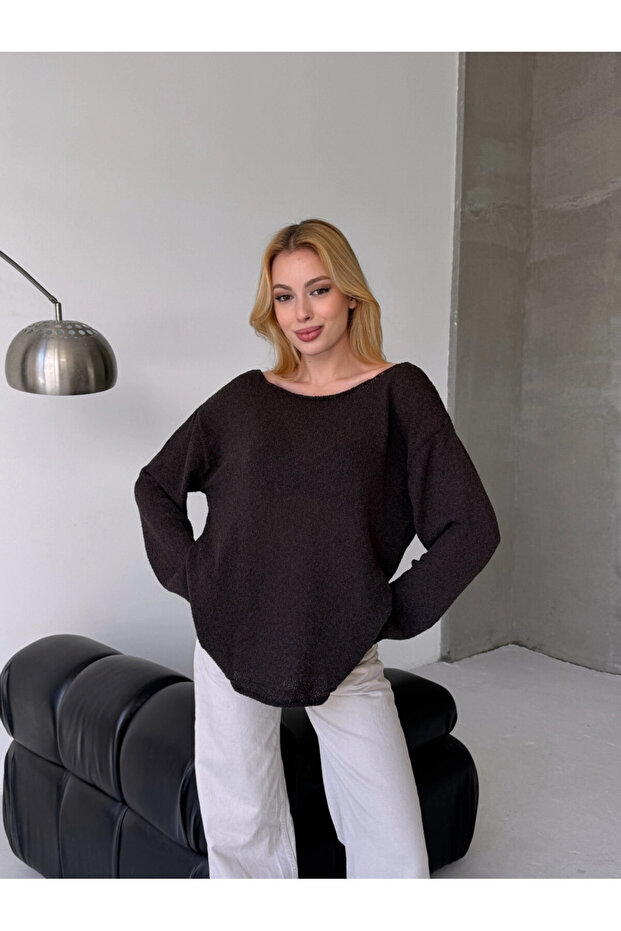 Oversize Kayık Yaka Triko Bluz - 2