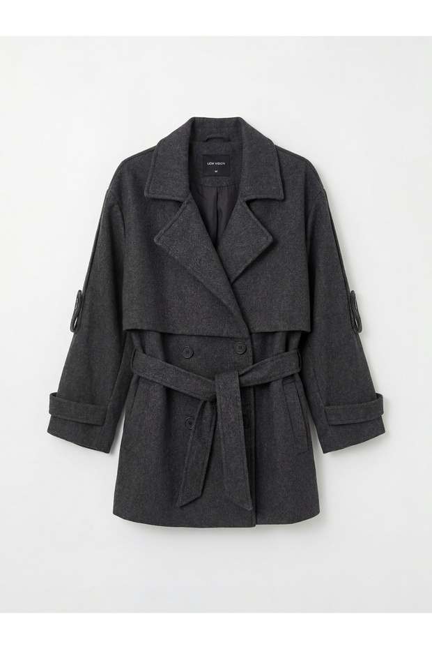 Anthracite Double-Breasted Yaka Oversized Women's Cashmere Coat