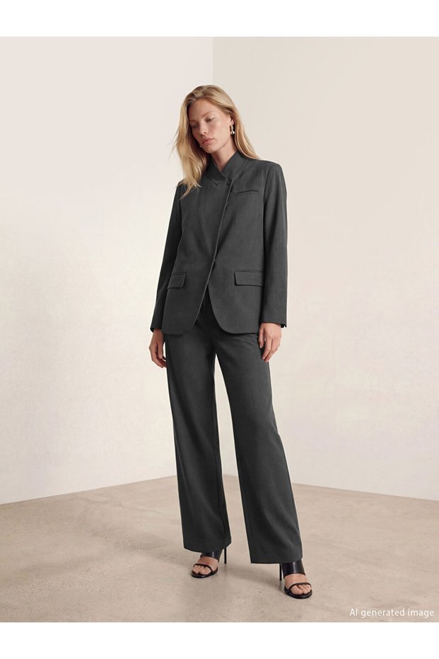 Anthracite Standard Fit Women's Pleated Fabric Trousers