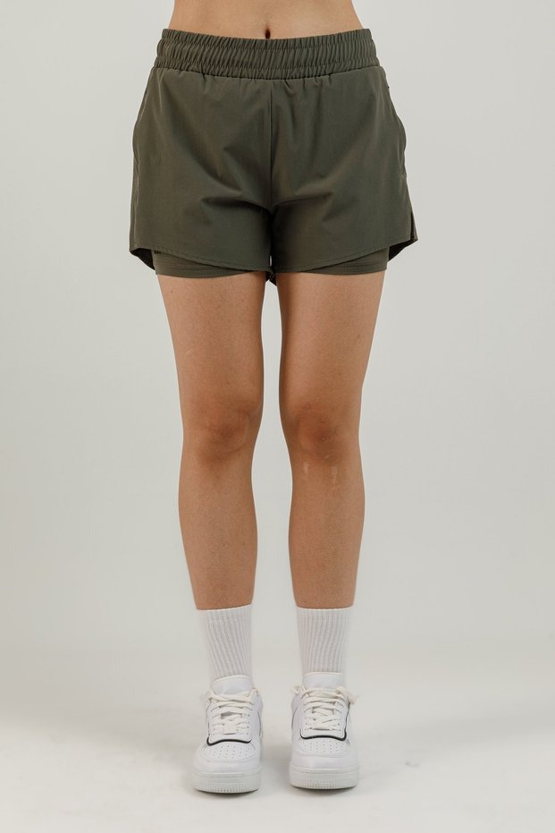 Training Sri-21 Fit Pr Mid Waist 2 in 1 Women's Athlete Shorts with Leggings Khaki