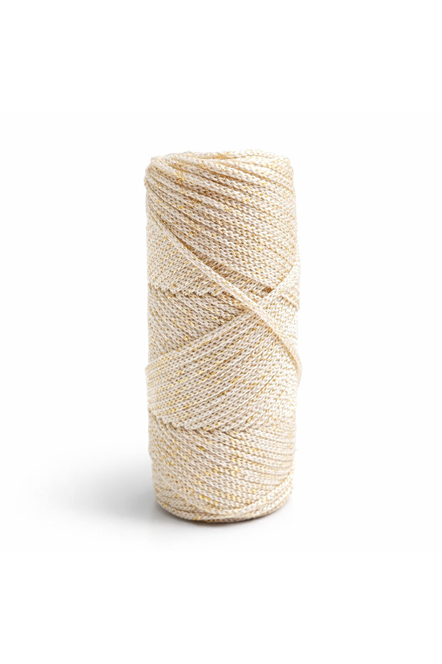 Gold Glitter Cream Polyester Macrame Hand Knitting Yarn 100 Gr