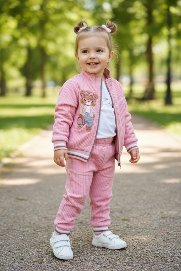 Seasonal 3-Piece Set with Pleated Skirt and Teddy Bear for Girls, 6 Months, 12 Months, 18 Months, 2 Years