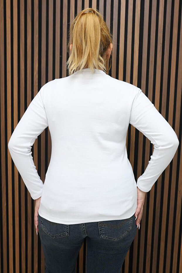 بلوزة أساسية من القطن والليكرا بياقة بولو مقاس كبير - 8