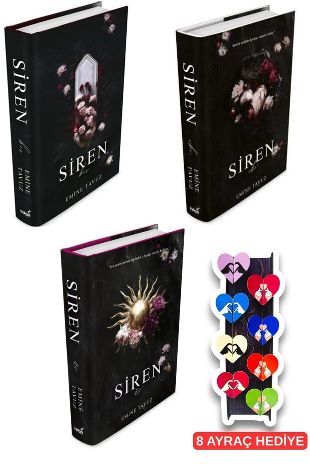Siren 3 Kitap Set - Emine Tavuz (Hardcover) Set of 8 Special Design Heart Bookmarks Gift