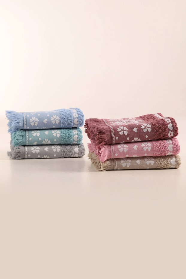 Colorful Jacquard Fringed Hand Towel Set – 50X90 cm | High Water Absorption | 6 Pieces