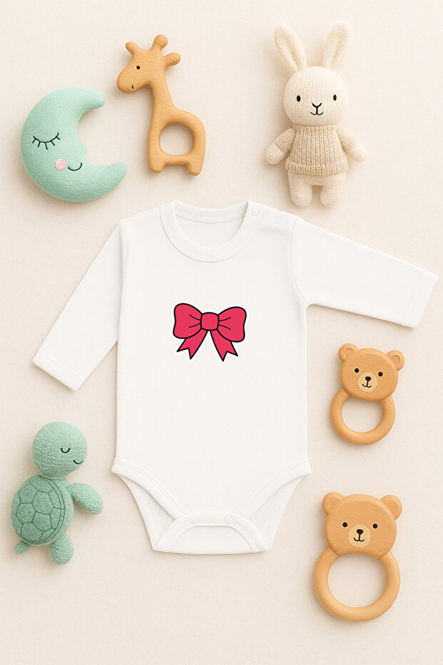 Baby Bodysuit (Snap Fasteners) Unisex Cute Bodysuit 100% Cotton Candy Ribbon Printed