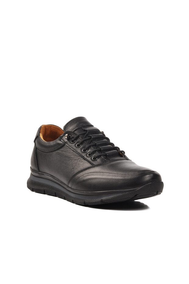 Genuine Leather Black Men's Casual Shoes with Rubber Laces