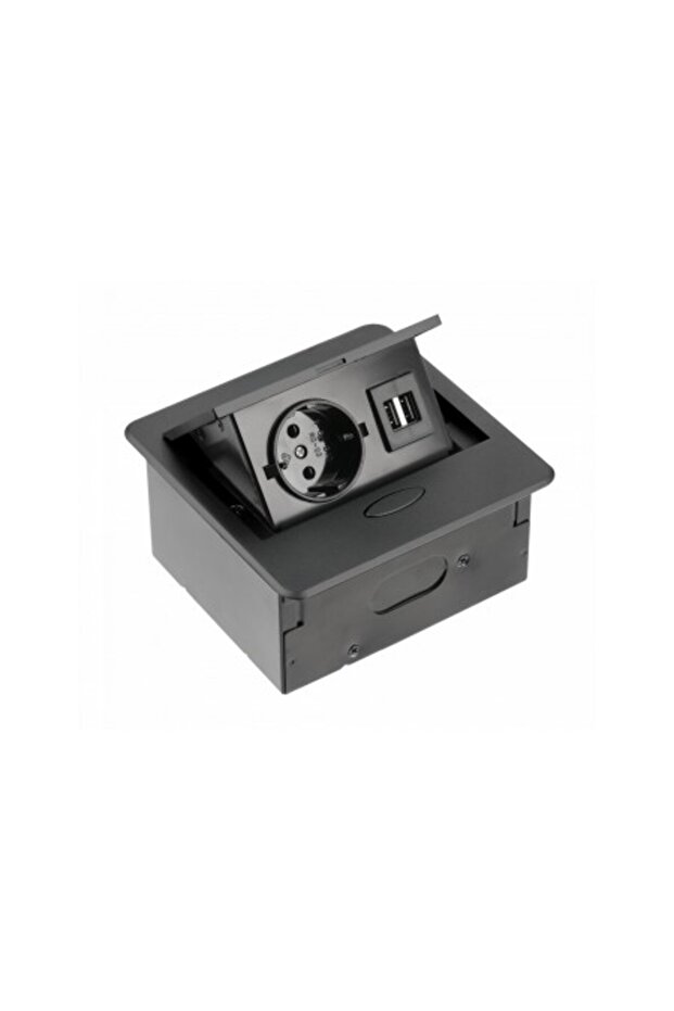 Rectangular Socket, 1 x Schuko, 2 x USB 5 V 2 A, Black - 1