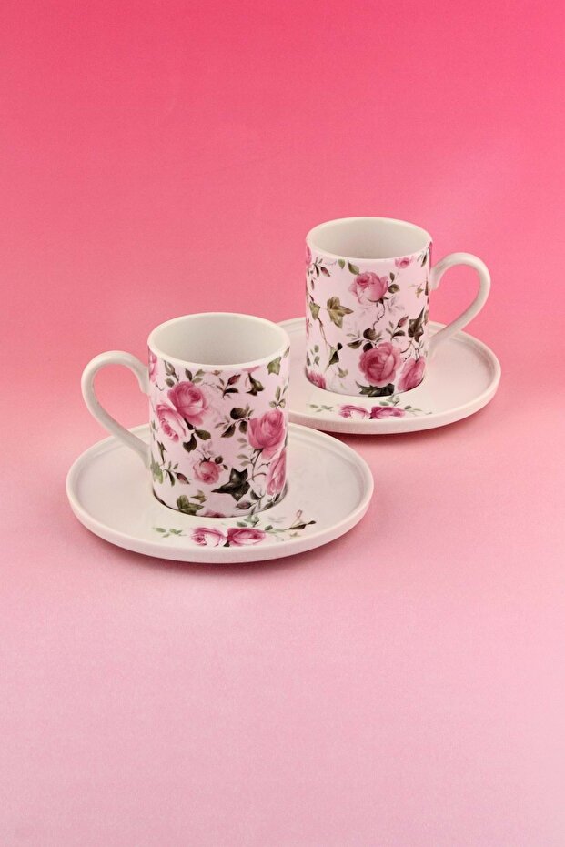 Pink Ivy Rose Porcelain Coffee Cup Set for Two