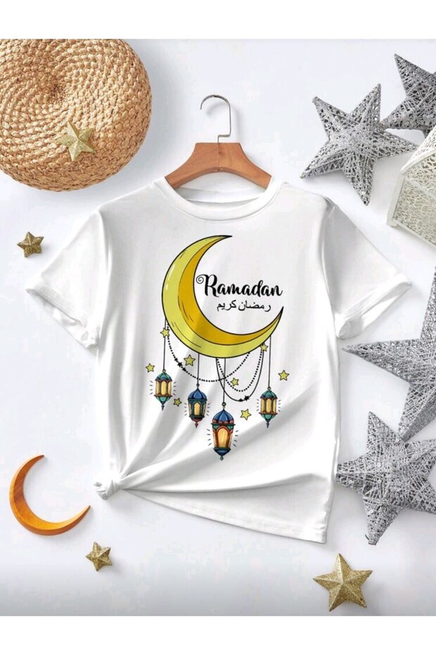 تي شيرت بناتي مطبوع عليه عيد رمضان، مصنوع من قماش قطني 100%